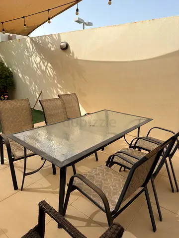 Outdoor 6-Seater Dining Set – Glass Table + 6 Chairs + FREE Potted Plants