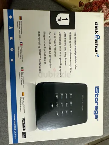 iStorage diskAshur2 1TB PIN-Encrypted Portable USB 3.1 Drive - Sealed Box