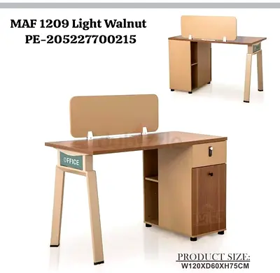 Light Walnut Office Study Desk with Storage (W120 x D60 x H75 cm)