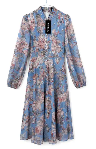 Light Blue Floral Long Sleeve Midi Dress - Size Small with tag : price negotiable