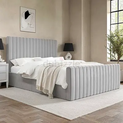 Modern Light Gray Fluted Velvet Bed Frame