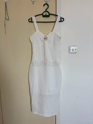 White Textured Sleeveless Dress