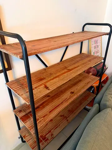 Industrial-style 4-tier Wooden Shelf Unit with Metal Frame