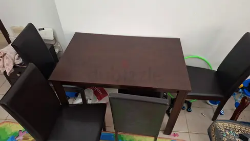 Wooden Dining Table with 4 Chairs - Dark Brown, Good Condition