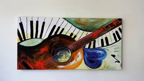 Abstract Guitar and Piano Music Painting - Canvas Wall Art 100cm x 50cm