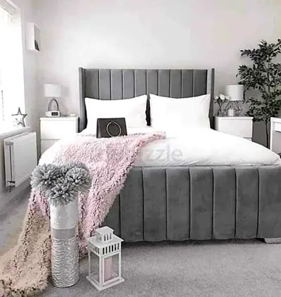 New Customise Twin Size Grey upholstered Bed with vertical channel headboard and footboard