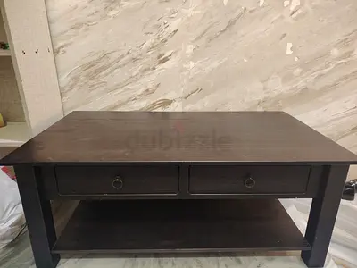 Dark Wood Coffee Table with Two Drawers and Lower Shelf