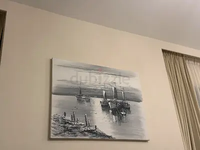Hand made Framed Black White Seascape Painting of Traditional Boats