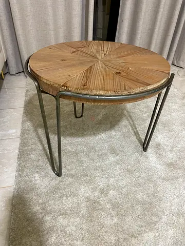 Round Wooden Coffee Table with Metal Hairpin Legs - Good Condition