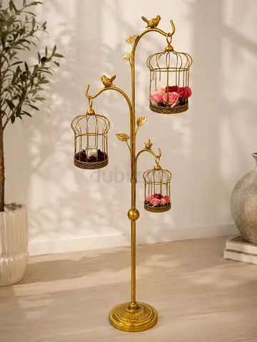 Decorative Gold Birdcage Floor Stand - 3 Hanging Cages