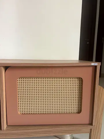 Wooden TV Cabinet with Drawers and Woven Door - Light Oak