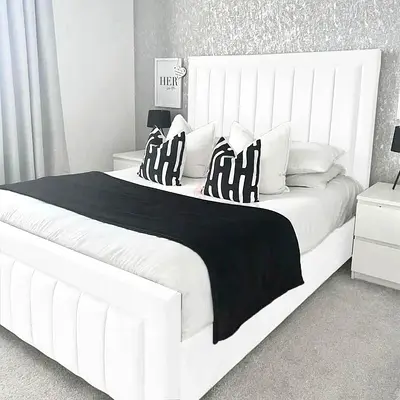 New Customise White upholstered double bed frame - Cash on Delivery