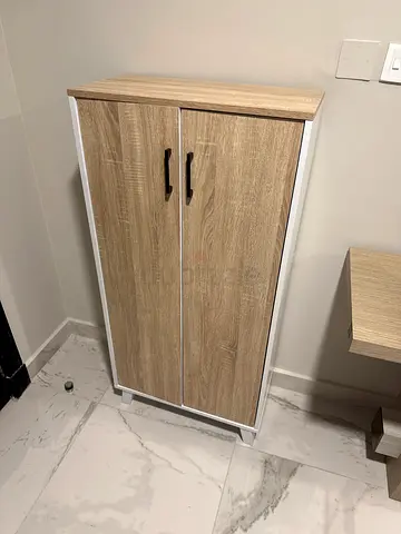 Compact wooden storage cabinet with two doors - light oak finish