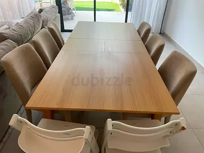 Solid Wood Extendable Dining Table with 6 Upholstered Chairs