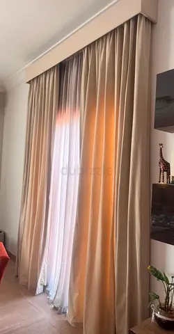 Beige Full-Length Blackout Curtains with Sheer Lining — Ready to Install