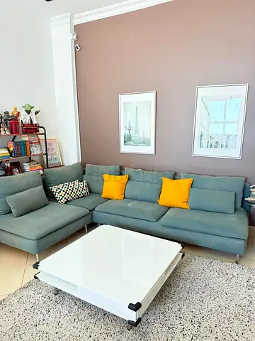 L-shaped 4-seater Sofa with Chaise - Light Teal, Good Condition