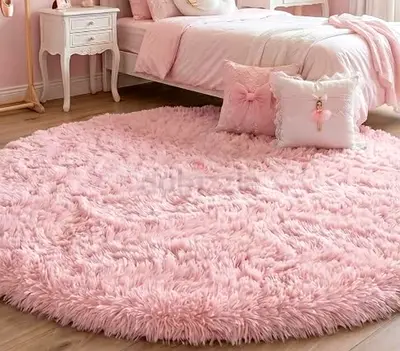 Pink Round Fluffy Rug - 150 cm