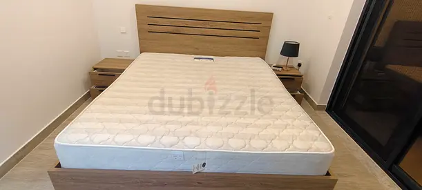 Modern Wooden Bed Set with Mattress and Side Tables