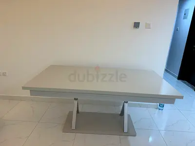 Modern grey ikea dining table with pedestal base