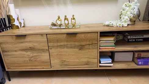 Wooden TV Console / Sideboard with Open Shelves - Light Oak Finish