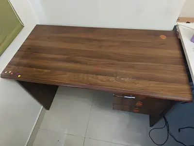 Used wooden study desk with small drawer unit - brown