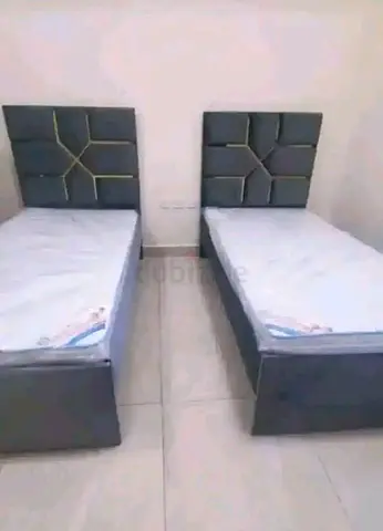 Pair of Single Upholstered Beds with Headboards - Good Condition