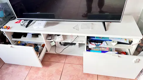 Used White TV Entertainment Unit with Storage Cabinets - Ikea Brand