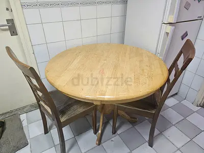 Solid Wood Round Dining Table with 2 Chairs - Used, Good Condition