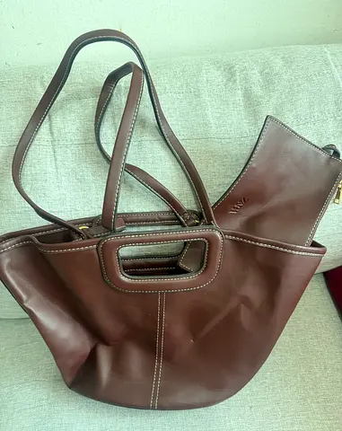 Zara Brown leather tote bag with matching pouch - used, good condition
