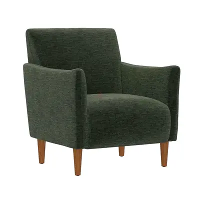 Green Fabric Accent Armchair with Wooden Legs