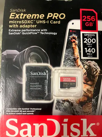 SanDisk Extreme Pro 256GB - speed 200mbs read. microSDXC with SD adapter - Brand new in pack