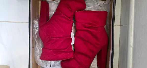 Red suede mid-calf block heel boots new 37 size