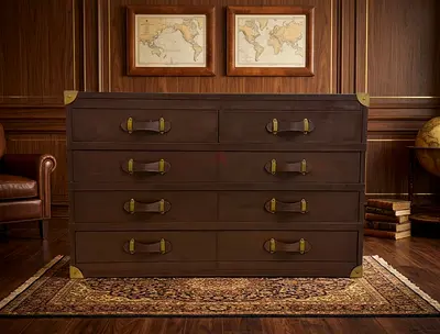 Marina Home Vintage Style Leather Trunk Dresser with Brass Accents
