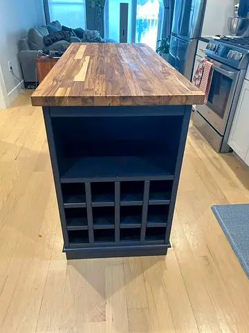 Solid Wood Kitchen Island with Wine Rack and Butcher Block Top