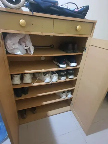 Wooden Shoe Cabinet with Multiple Shelves and Top Drawers - Light Oak