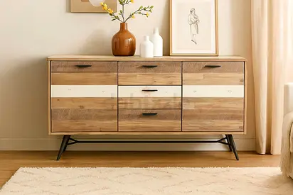 Modern Wooden Buffet Sideboard with Multi-Tone Drawers