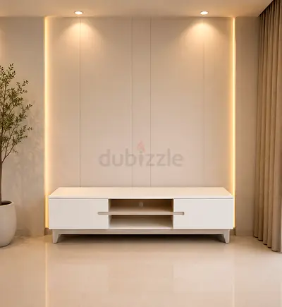 Modern White Minimalist TV Stand with Storage