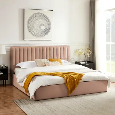 Modern Upholstered Bed with Vertical Channel Tufted Headboard