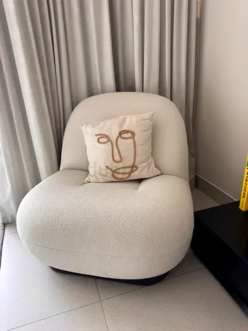 Modern White Boucle Armchair with Pillow