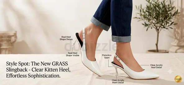 White Slingback Kitten Heels – Pointed Toe Patent Pumps