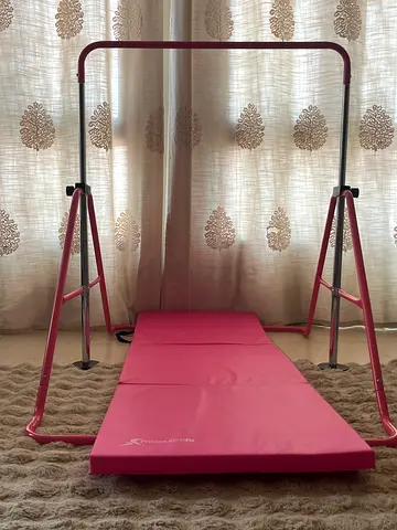 Adjustable Pink Kids Gymnastics Bar with Soft Mat
