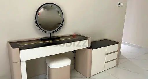 Modern beige dressing table with mirror and stool - good condition
