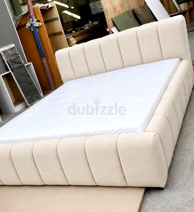 Bed luxury king size Beige Fabric King Size Bed Frame with Upholstered Headboard