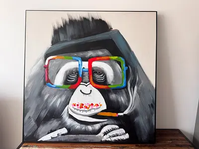 Large hand painted Gorilla canvas 105x105 cm