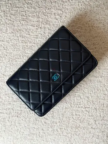 Chanel womens premium quality wallet on chain black leather lambskin
