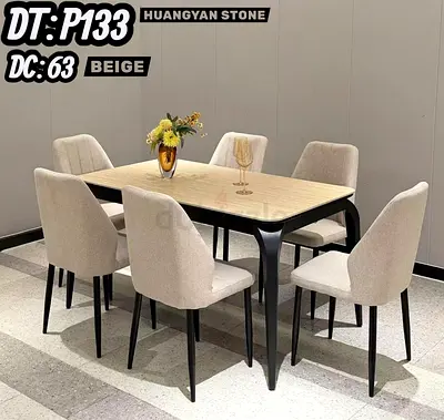 Beige 6-Seater Dining Table Set with Upholstered Chairs (Like New)