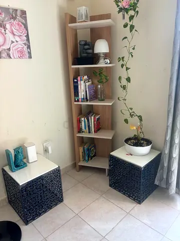 Tall Corner Bookshelf / Display Shelf - Light Oak with White Shelves