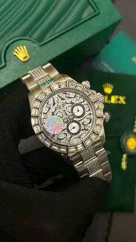 Rolex-style mens diamond bezel wristwatch, stainless steel, skeleton dial