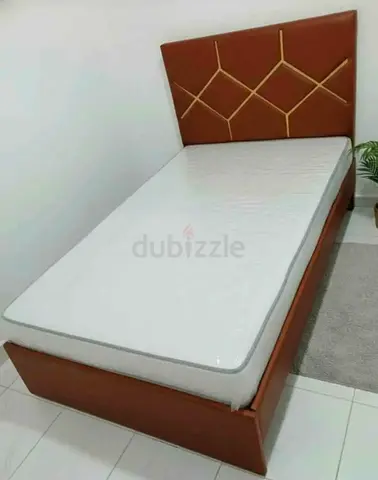 Single Bed Frame with Upholstered Headboard and Mattress