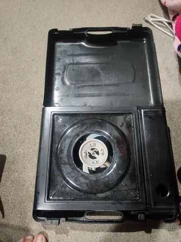 Portable single-burner gas stove in case - used